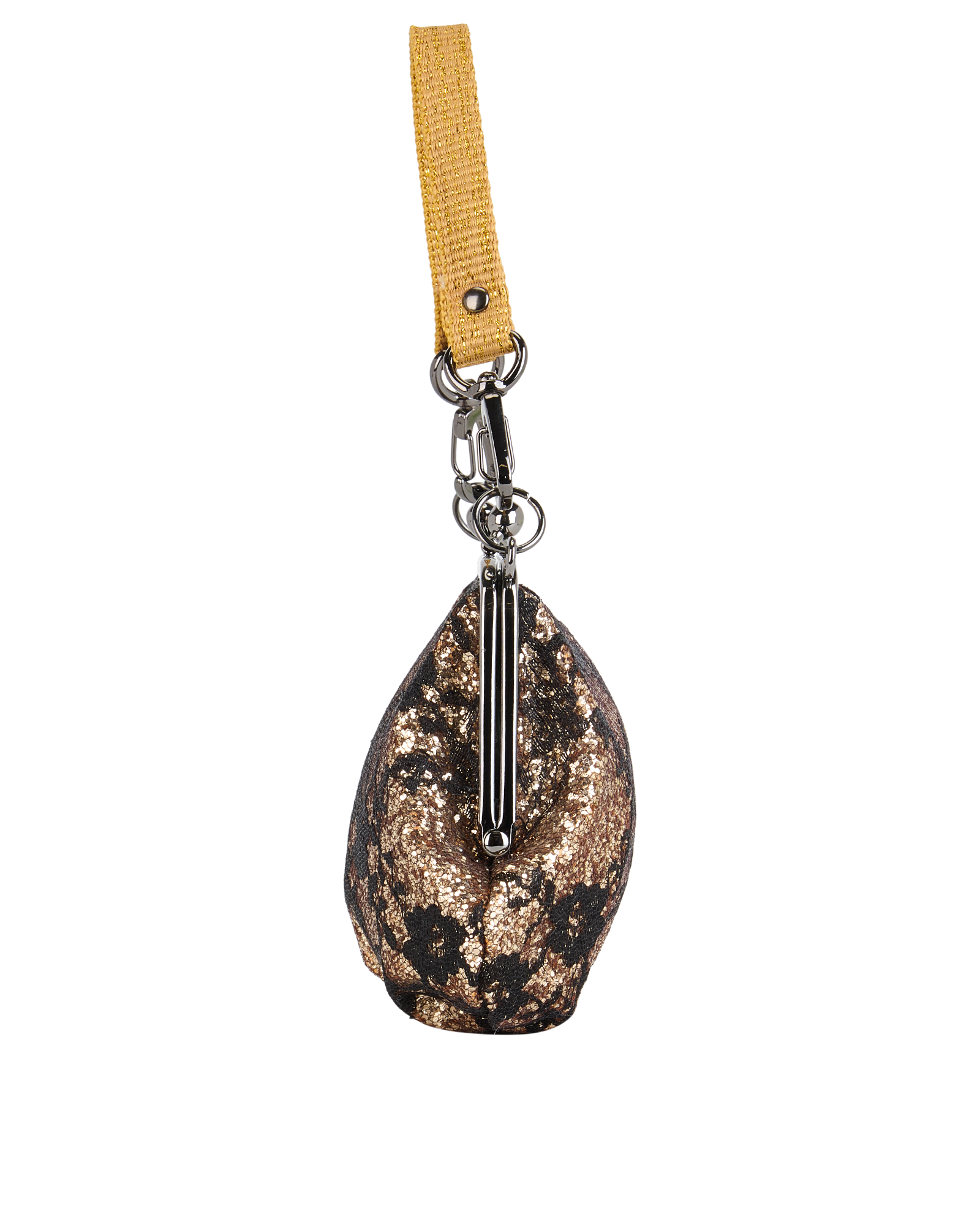 Mini Kiss Lock Glitter Clutch, &pound;95, Handbags, Black/Gold, Fabric, Bottom view